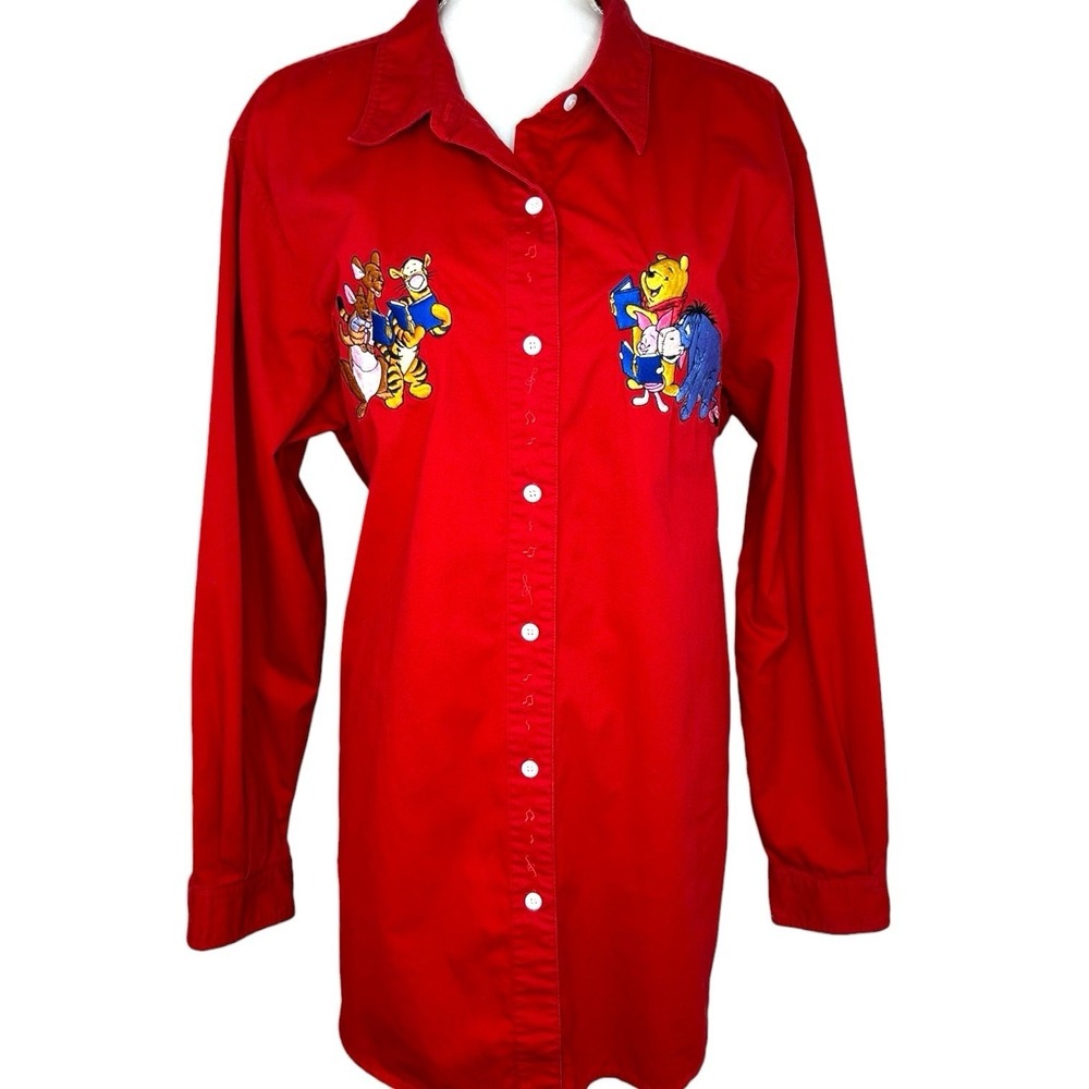 Vintage Disney Store Women's XL Winnie The Pooh Music Red Button Shirt Retro - Picture 12 of 12
